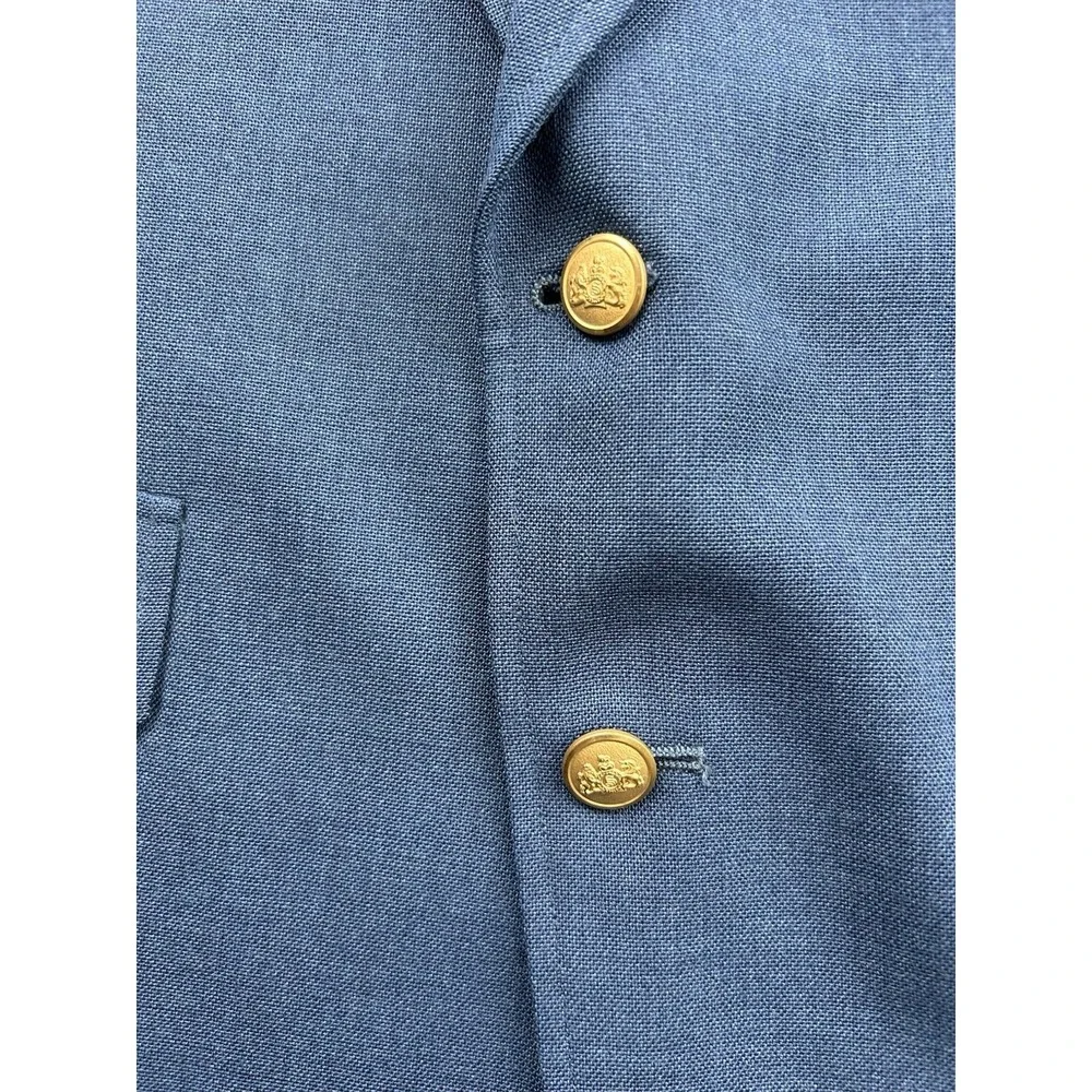 Stafford Mens 42R‎ Blue Solid Sport Coat Wool Poly Blazer Jacket Gold Button USA
